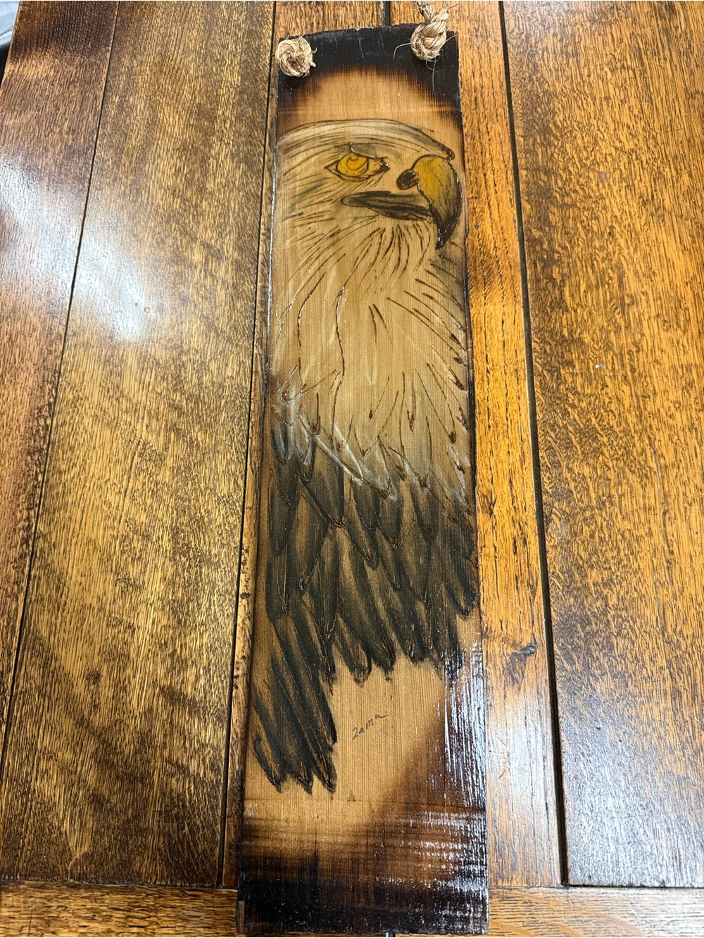 Handburned Pyrography Bald Eagle Wood Wall Hanging - Brown & Black